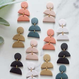 Half Circle Polymer Clay Dangle Earrings | Handmade Clay Dangle Earrings | Lightweight Polymer Clay Earrings