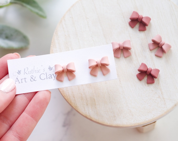Coquette Bow Stud Earrings | Handmade Polymer Clay Bow Stud Earrings ...