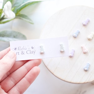 Easter Bunny Tail Clay Stud Earrings | Handmade Polymer Clay Easter Bunny Stud Earrings | Spring Clay Earrings | Tiny Bunny Earrings