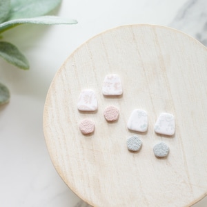 White Pink and Blue Toile Stud Earring 2 Pack Handmade Polymer Clay Stud Earrings Spring Clay Earrings Small Spring Earrings image 1