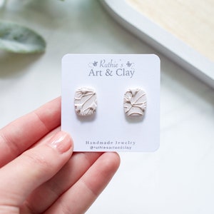 Ginkgo Leaf Texture Polymer Clay Stud Earrings Everyday Clay Jewelry Handmade Polymer Clay Studs Lightweight Clay Stud Earrings Chiffon