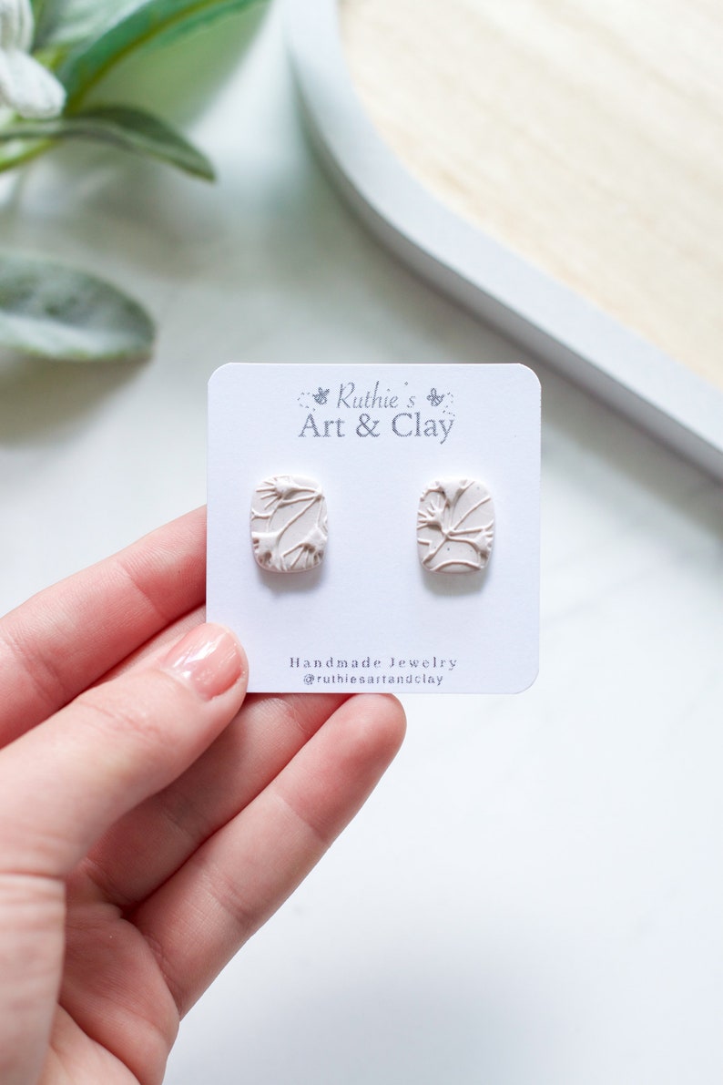 Ginkgo Leaf Texture Polymer Clay Stud Earrings Everyday Clay Jewelry Handmade Polymer Clay Studs Lightweight Clay Stud Earrings Chiffon