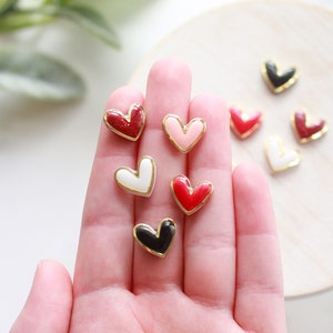 Gold Trimmed Heart Clay Stud Earrings Handmade Polymer Clay and Resin Studs Valentines Day Stud Earrings Gold Heart Earring image 5