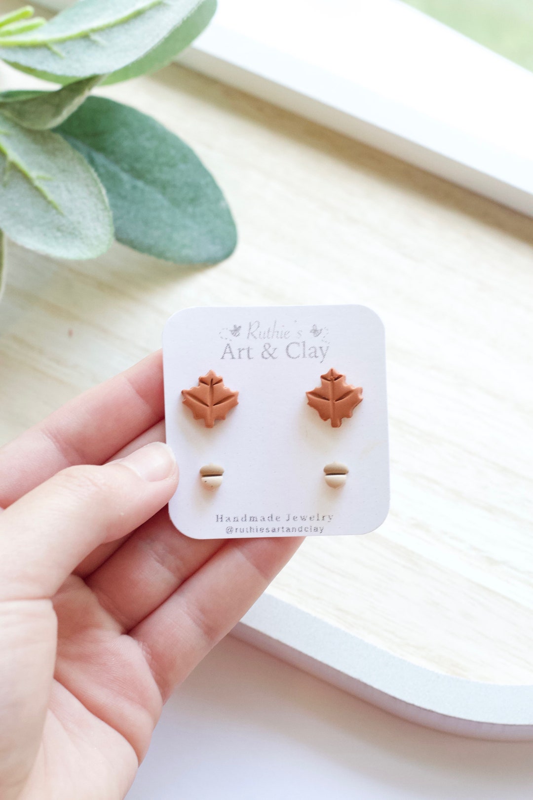 Maple Leaf and Tiny Acorn Stud Earring Pack Polymer Clay Autumn Earrings Fall Leaf Earrings