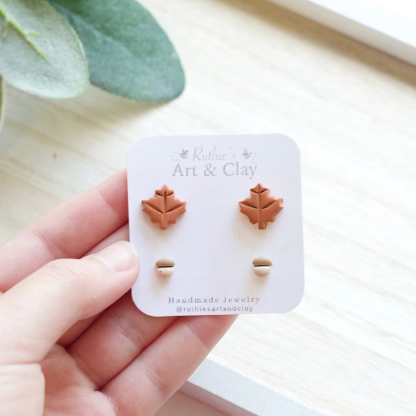 Maple Leaf and Tiny Acorn Stud Earring Pack | Polymer Clay Autumn Earrings | Fall Leaf Earrings | Halloween Earrings | Maple Leaf Studs