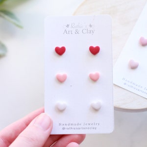 Tiny Heart Clay Stud Earring 3 Pack Handmade Polymer Clay Heart Stud Pack Valentines Day Stud Earrings image 3