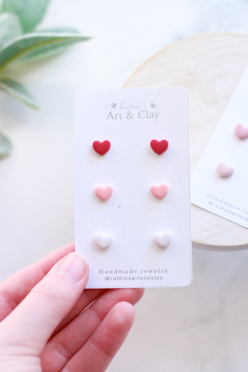 Tiny Heart Clay Stud Earring 3 Pack Handmade Polymer Clay Heart Stud Pack Valentines Day Stud Earrings image 3