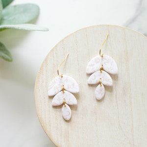 Spring White Dangle Earrings Pink and Blue Toile Dangle Earrings Handmade Polymer Clay Dangle Earrings Spring Clay Earrings image 3