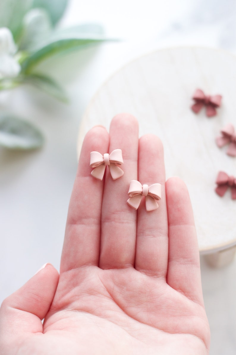 Coquette Bow Stud Earrings Handmade Polymer Clay Bow Stud Earrings Pink Bow Earrings Coquette Aesthetic Earrings Ribbon Earrings image 3