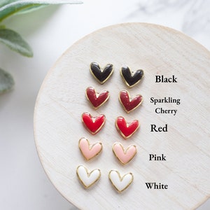 Gold Trimmed Heart Clay Stud Earrings Handmade Polymer Clay and Resin Studs Valentines Day Stud Earrings Gold Heart Earring image 6