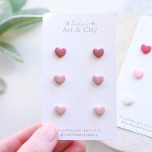 Tiny Heart Clay Stud Earring 3 Pack Handmade Polymer Clay Heart Stud Pack Valentines Day Stud Earrings image 4