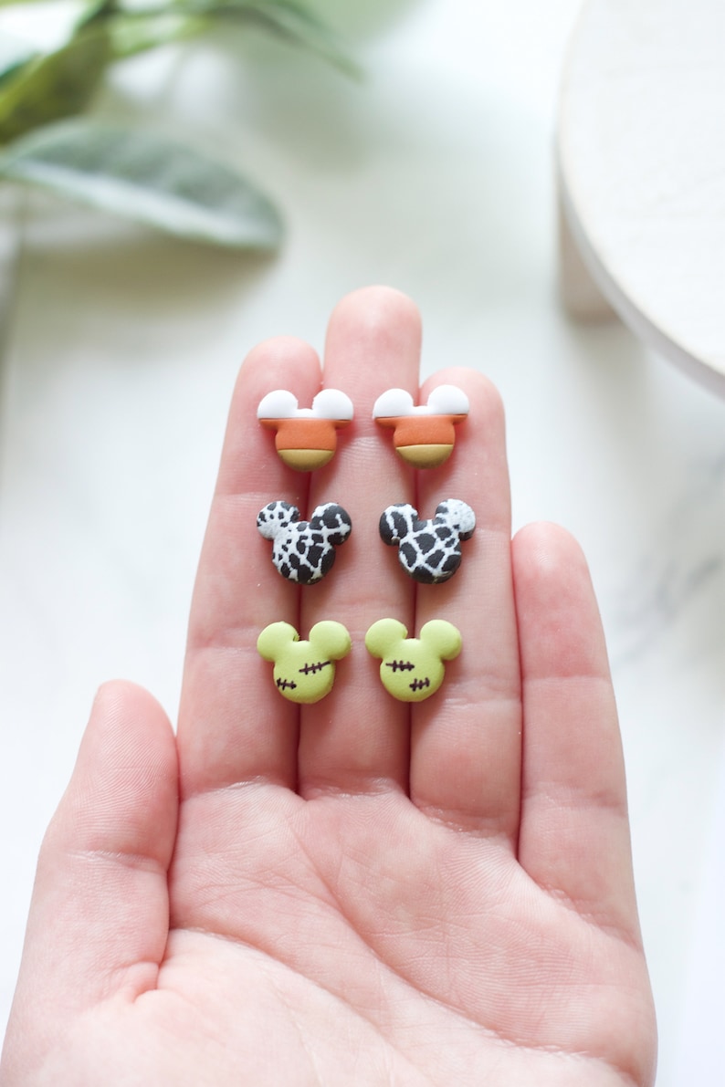 Boo to You Stud Pack Mickey Candy Corn, Spider Web, and Frankenstein Studs Handmade Clay Disney Themed Studs Disney Halloween Earrings image 2
