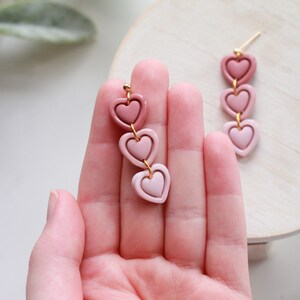 Ombre Stacked Heart Polymer Clay Dangle Earrings Handmade Polymer Clay Dangle Earrings Valentines Earrings Heart Earrings image 3