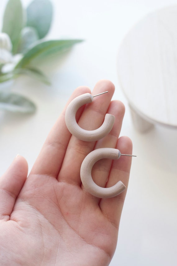 Handmade Large Polymer Clay Hoop Earrings Everyday Earrings