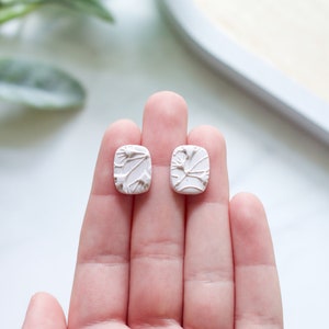 Ginkgo Leaf Texture Polymer Clay Stud Earrings Everyday Clay Jewelry Handmade Polymer Clay Studs Lightweight Clay Stud Earrings image 2