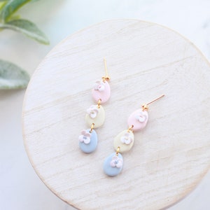 Pastel Floral Egg Dangle Earrings Handmade Polymer Clay Easter Dangle Earrings Pastel Easter Dangle Earrings Spring Clay Earrings image 5