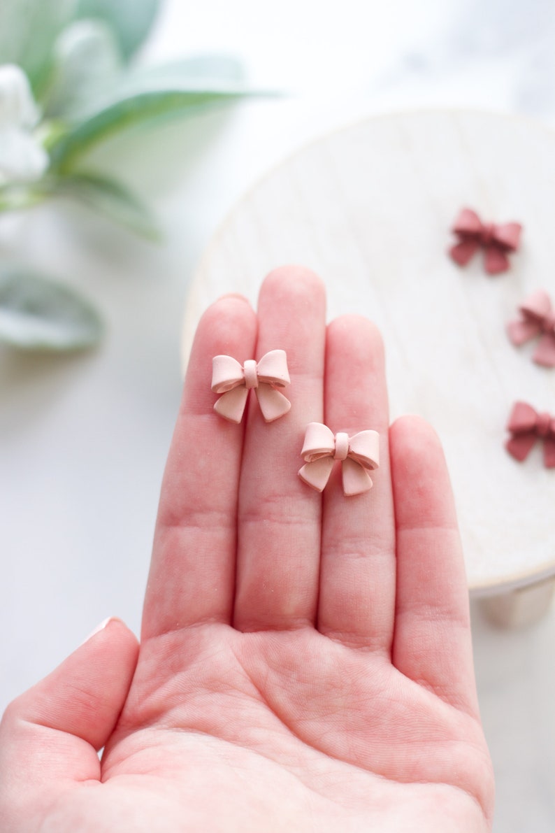 Coquette Bow Stud Earrings Handmade Polymer Clay Bow Stud Earrings Pink Bow Earrings Coquette Aesthetic Earrings Ribbon Earrings image 6