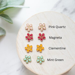 Gold Trimmed Flower Stud Earrings Handmade Polymer Clay Floral Earrings Summer Stud Earrings Flower Earrings Vibrant Flower Studs image 5