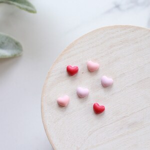 Tiny Puffed Heart Clay Stud Earrings Handmade Polymer Clay Puffy Heart Studs Valentines Day Stud Earrings image 2