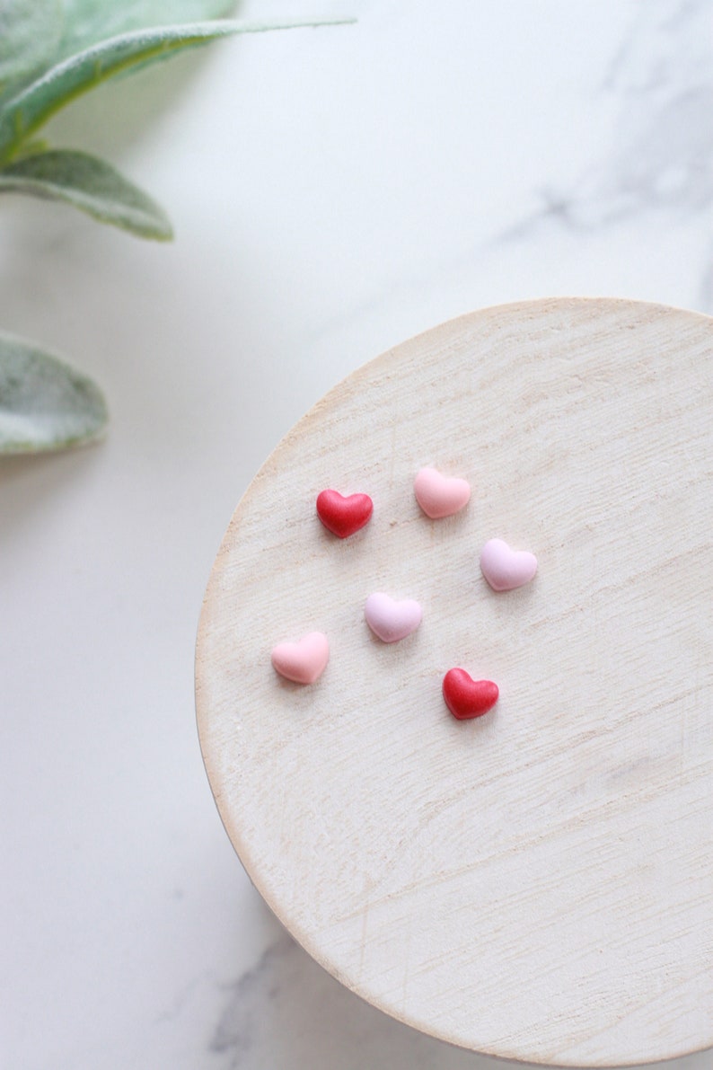 Tiny Puffed Heart Clay Stud Earrings Handmade Polymer Clay Puffy Heart Studs Valentines Day Stud Earrings image 2