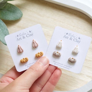 Fall Gourd Clay Stud Earrings | Halloween Clay Earrings | Polymer Clay Fall Earrings | Handmade Clay Earring | Pumpkin Clay Earrings