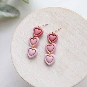 Ombre Stacked Heart Polymer Clay Dangle Earrings Handmade Polymer Clay Dangle Earrings Valentines Earrings Heart Earrings image 2