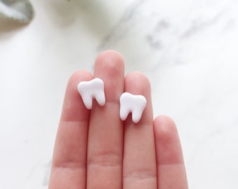 Tooth Studs | Polymer Clay Teeth Stud Earrings | Handmade Clay Tooth Earrings | Dentist Earrings | 0.5in Tooth Studs