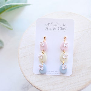 Pastel Floral Egg Dangle Earrings Handmade Polymer Clay Easter Dangle Earrings Pastel Easter Dangle Earrings Spring Clay Earrings image 4