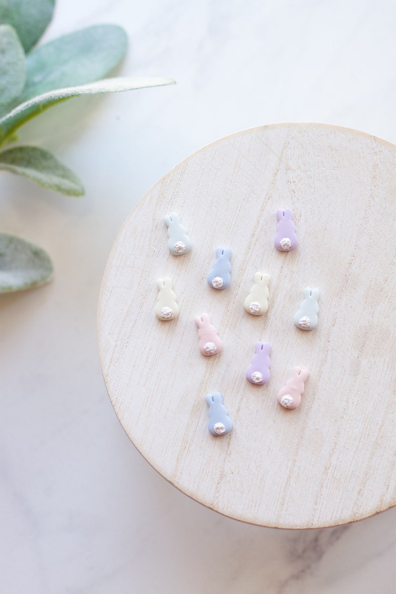 Easter Bunny Tail Clay Stud Earrings Handmade Polymer Clay Easter Bunny Stud Earrings Spring Clay Earrings Tiny Bunny Earrings image 2