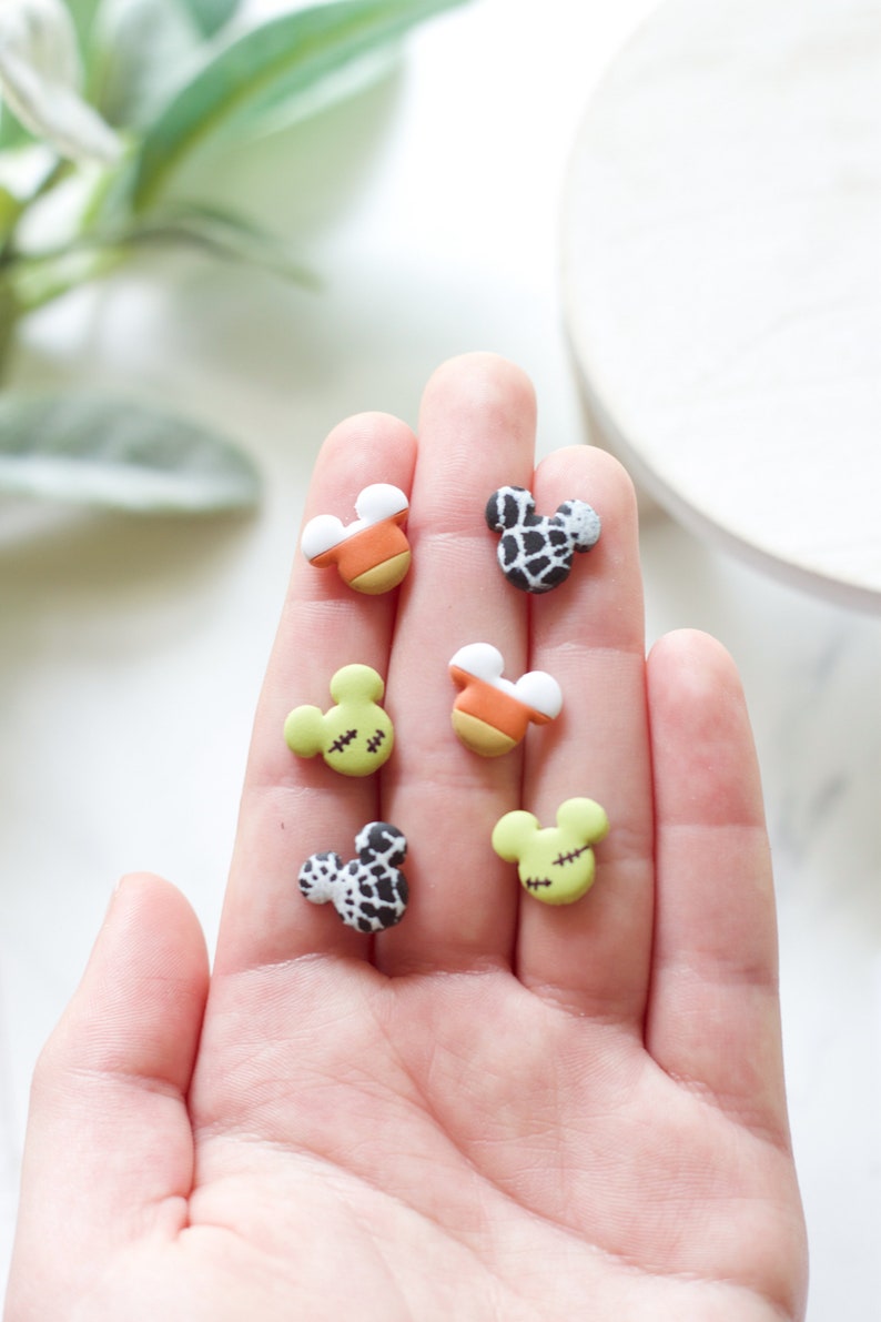 Boo to You Stud Pack Mickey Candy Corn, Spider Web, and Frankenstein Studs Handmade Clay Disney Themed Studs Disney Halloween Earrings image 4