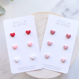 Tiny Heart Clay Stud Earring 3 Pack Handmade Polymer Clay Heart Stud Pack Valentines Day Stud Earrings image 1