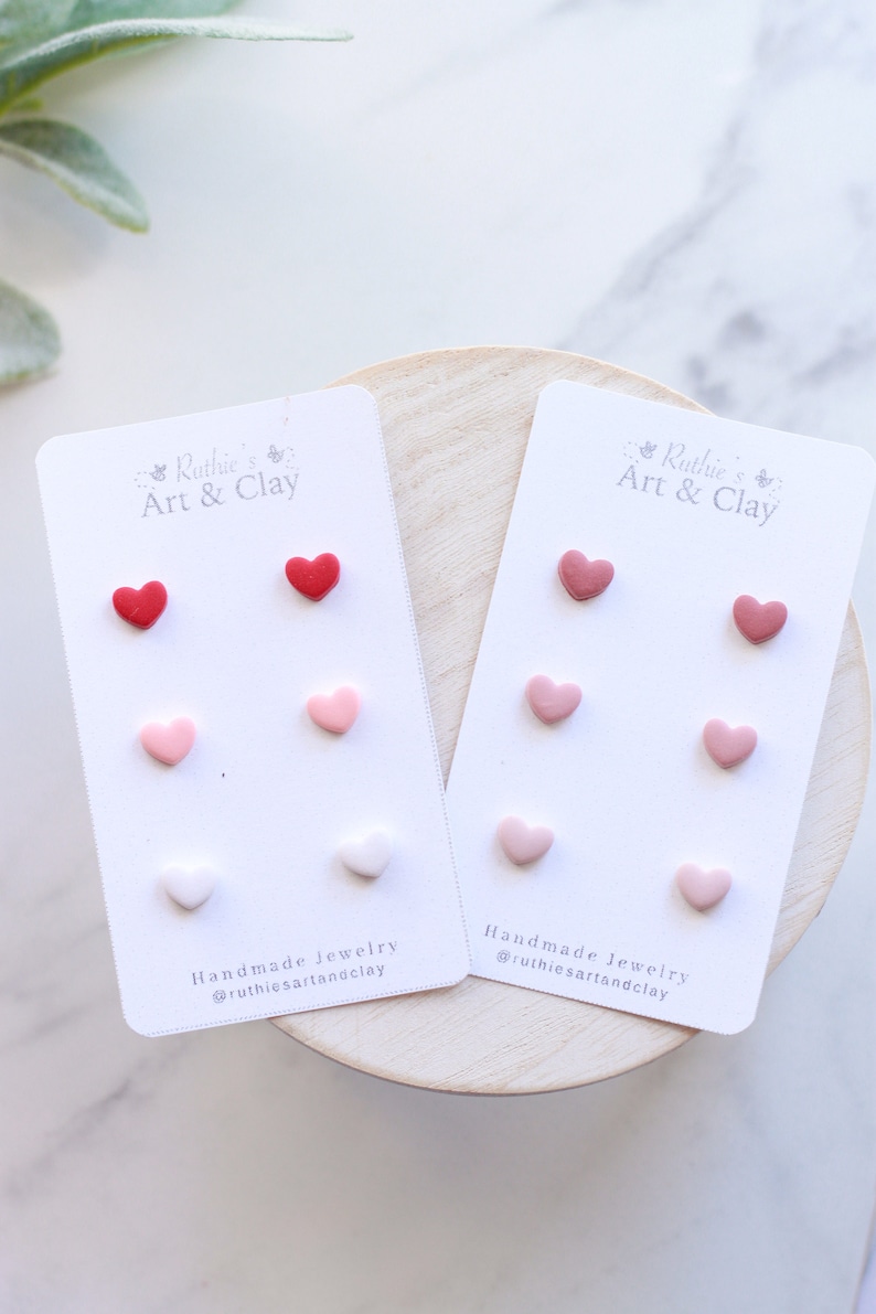 Tiny Heart Clay Stud Earring 3 Pack Handmade Polymer Clay Heart Stud Pack Valentines Day Stud Earrings image 1