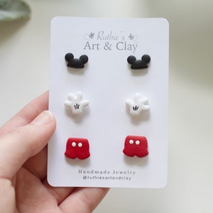 Mickey Inspired Polymer Clay Stud 3 Pack | Mouse Clay Themed Earrings | Polymer Clay Studs Earrings | Handmade Disney Inspired Earrings