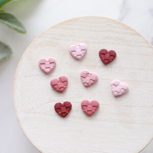 Checkered Valentine's Day Clay Stud Earrings Small Heart Clay Stud Earrings Pink Checker Textured Earrings image 3