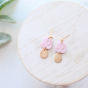 Tulip Gold Clay Dangle Earrings Handmade Polymer Clay Easter Dangle Earrings Pastel Easter Dangle Earrings Spring Clay Earrings image 4