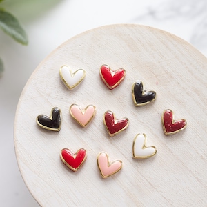 Gold Trimmed Heart Clay Stud Earrings Handmade Polymer Clay and Resin Studs Valentines Day Stud Earrings Gold Heart Earring image 3