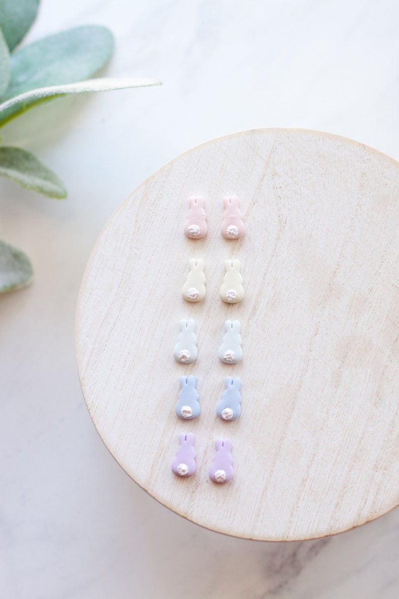 Easter Bunny Tail Clay Stud Earrings Handmade Polymer Clay Easter Bunny Stud Earrings Spring Clay Earrings Tiny Bunny Earrings image 3