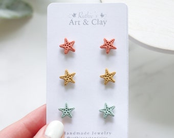 Starfish Polymer Clay Stud Pack | Handmade Polymer Clay Beach Themed Earrings | Summertime Earrings | Summer Polymer Clay Stud Earrings