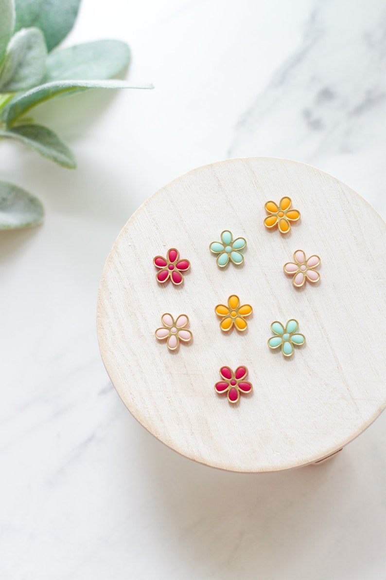 Gold Trimmed Flower Stud Earrings Handmade Polymer Clay Floral Earrings Summer Stud Earrings Flower Earrings Vibrant Flower Studs image 1