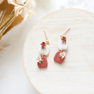 Stacked Pumpkin Polymer Clay Dangle Earrings | Autumn Clay Earrings | Handmade Polymer Clay Fall Earrings | Pumpkin Clay Earrings