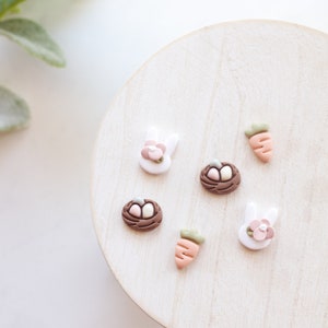 Pastel Easter Clay Earring Stud Pack Handmade Polymer Clay Easter Bunny Stud Earring Pack Spring Clay Studs Nest, Carrot, Bunny Studs image 4
