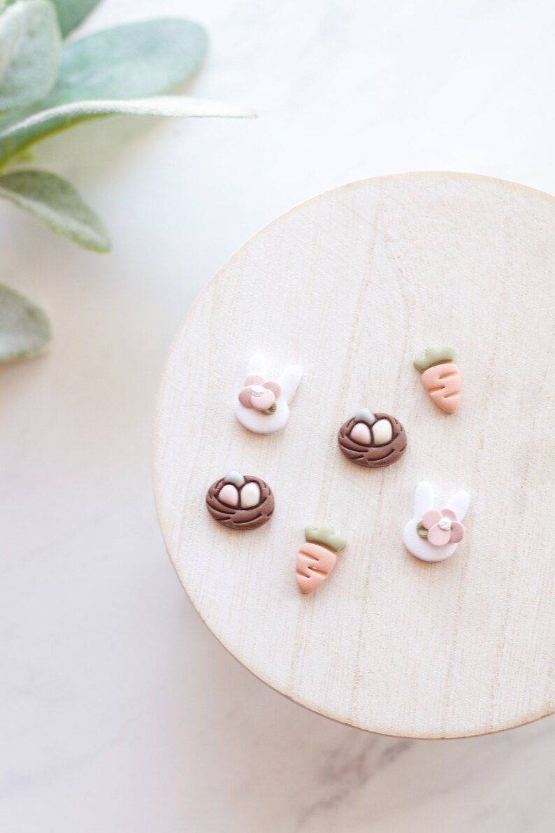 Pastel Easter Clay Earring Stud Pack Handmade Polymer Clay Easter Bunny Stud Earring Pack Spring Clay Studs Nest, Carrot, Bunny Studs image 4