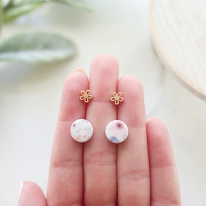 Gold Flower Stud and Floral Clay Earring 2 Pack Handmade Polymer Clay Stud Earrings Spring Clay Earrings Small Spring Earrings image 3