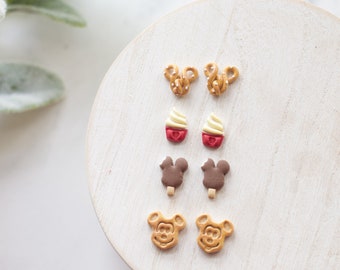 Mickey Snack Stud Earrings | Handmade Polymer Clay Small Disney Snack Inspired Clay Earrings | Disney Park Inspired Earrings
