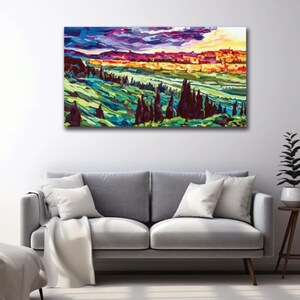 Colorful Jerusalem Canvas Wall Art - Vibrant Landscape Painting Print - Jewish Home Decor - Holy City Wall Hanging Gift Idea