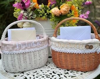 Embroidered Personalised Wicker Baskets with Lining Perfect for Weddings, Christenings, Easter, Nursery, Baby Shower, Confetti, Flower Girls