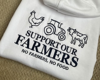 Embroidered Adults Cow and Chicken SUPPORT FARMERS Hoody Hooded Sweatshirt Perfect for Birthdays Farm Themed Gifts, Mini farmers, Country