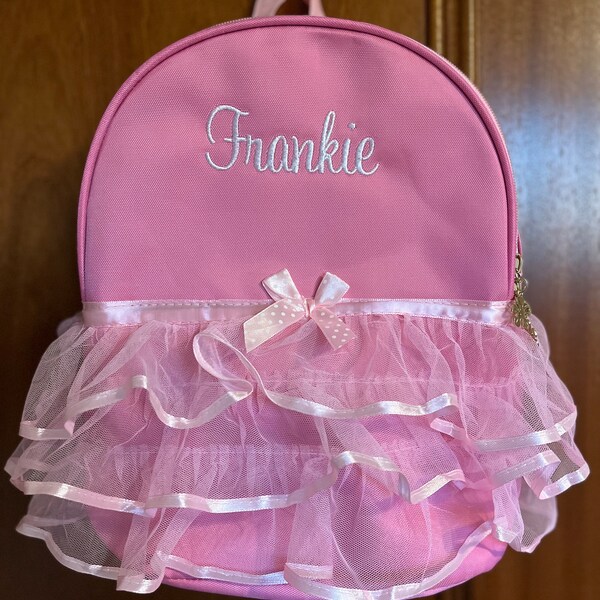Personalised Embroidered Pink TuTu Backpack perfect as a School Bag, Nursery Bay, PE Bag, Sports Bag, Girls Gift