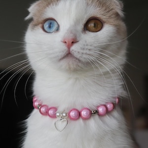 Heart Pendant Cat Collar Necklace Magic Beads Handbeaded Cat Jewelry Luxurious Beaded Cat Collar for Photoshoots or Dress up