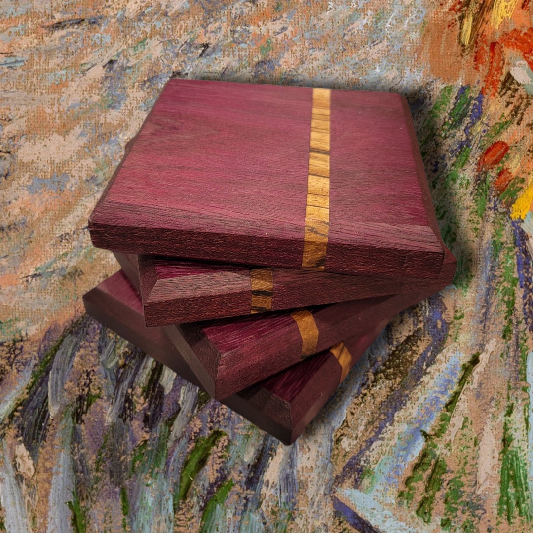 Purple Heart W/ Zebrawood Accent Coaster Set of 4 Etsy UK